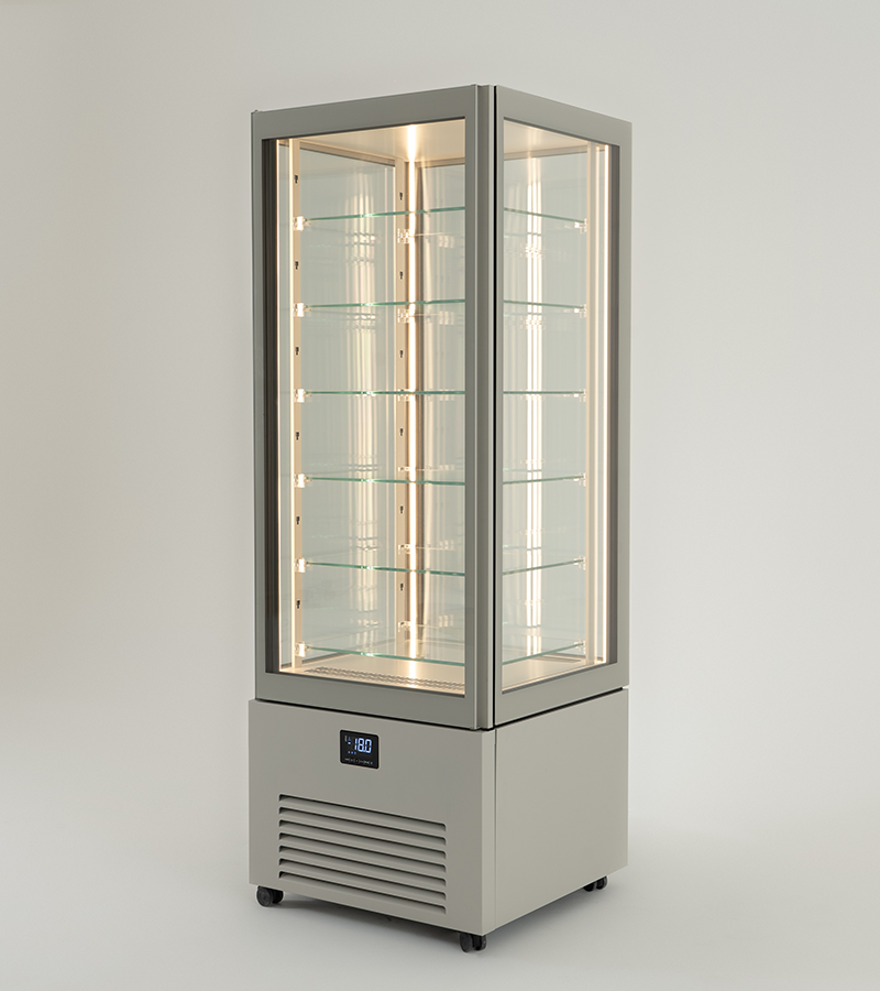 Verticale refrigerato K2 nella dimensione 700x1980, colore grigio seta RAL7044, con funzionalità dual temperature.