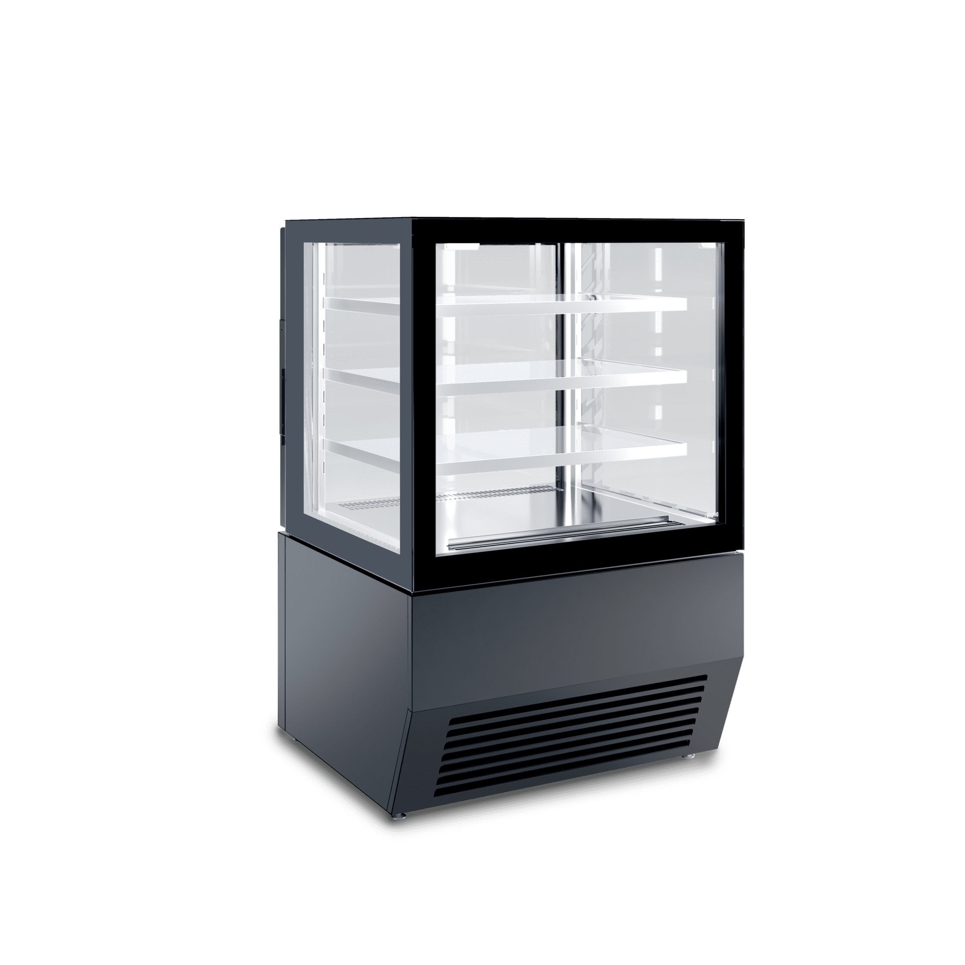 Vetrina refrigerata orizzontale SO1 per esposizione prodotti freschi di pasticceria e gastronomia, ampia superficie espositiva, vetro temperato, illuminazione interna.