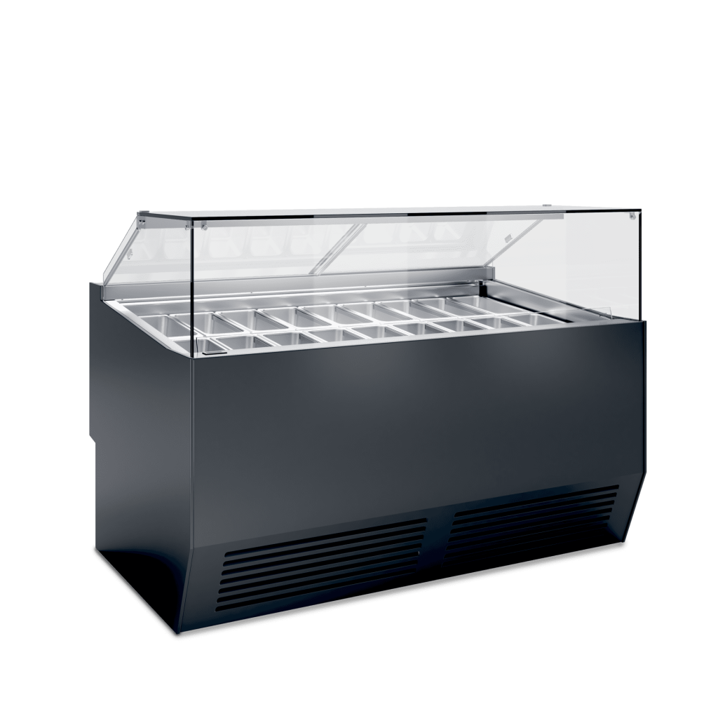 Vetrina gelato professionale SO3 PRIMA in finitura nera RAL 9005 (nero). 18 gusti