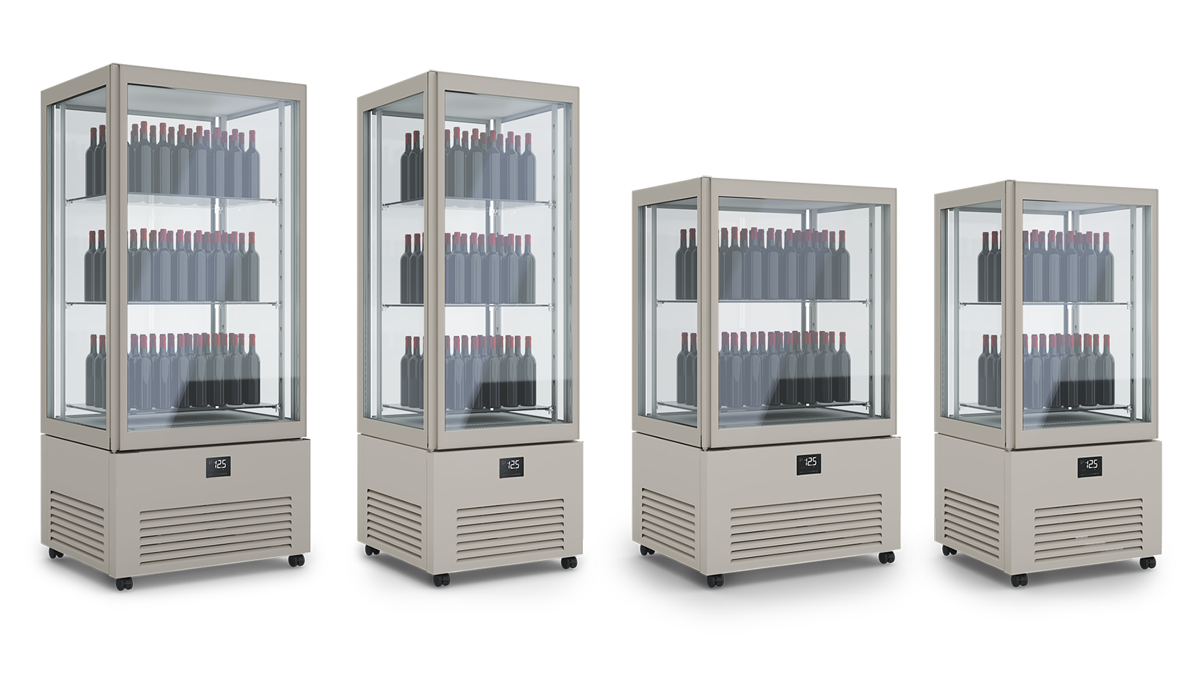 Verticale refrigerato K2 in quattro dimensioni, colore Grigio seta RAL 7044, con funzionalità vini.
